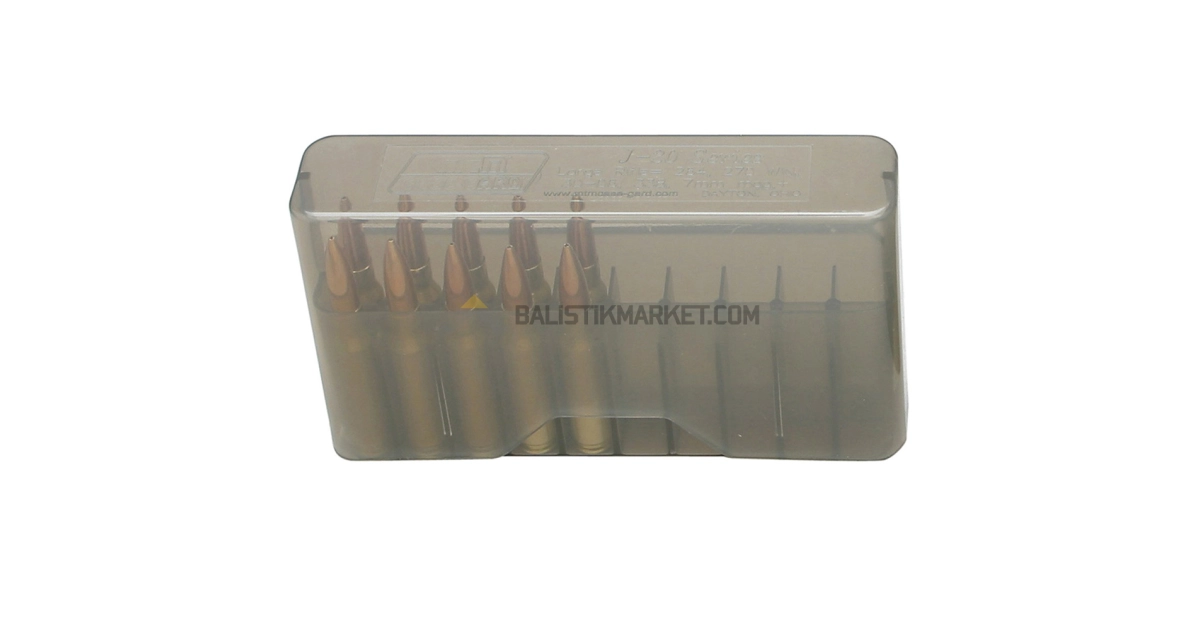 MTM Case-Gard J-20-L Kayar Kapaklı, 20 Kapasiteli Fişek Kutusu (Clear Smoke)