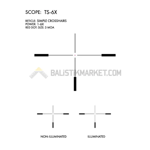 U.S. Optics TS-6X 1-6x24 SFP Kırmızı Tek Nokta (2 MOA) Tüfek Dürbünü