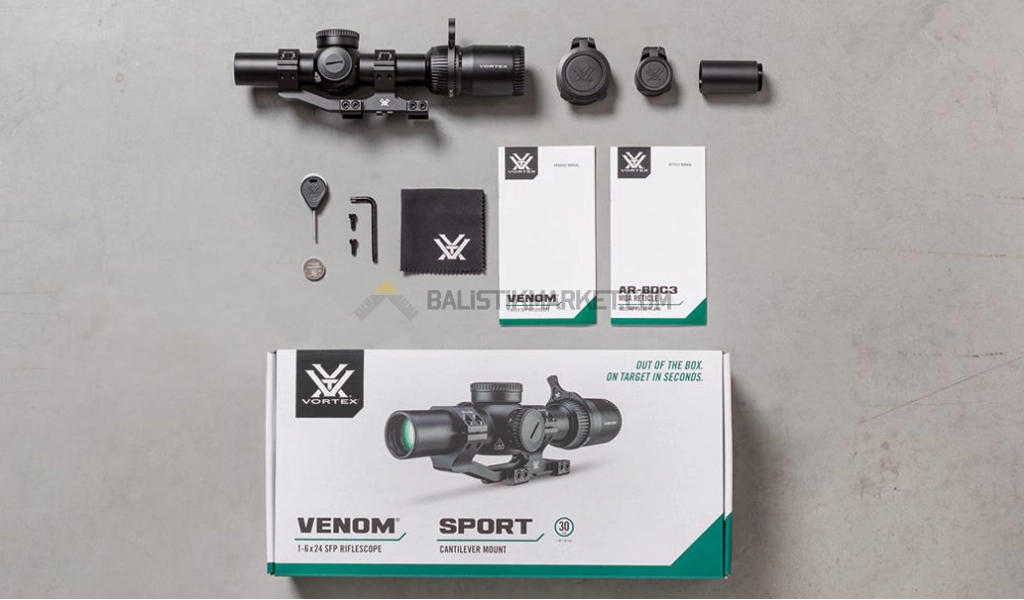 Vortex Venom 1-6x24 SFP AR-BDC3 (MOA) Tüfek Dürbünü + Sport Mount Bundle 