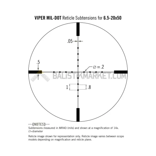 Vortex Viper 6.5-20X50 PA Mil Dot (MOA) Tüfek Dürbünü