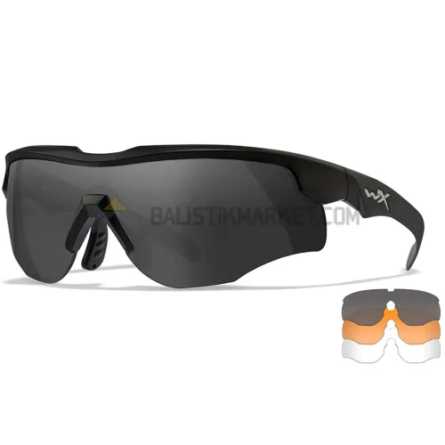 Wiley X Rogue Comm Balistik Gözlük, Şeffaf/Gri/Turuncu Lens (Siyah)