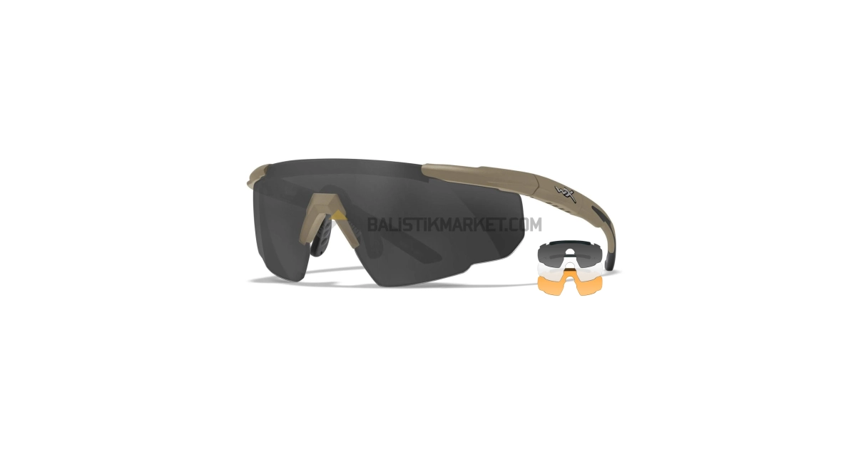 Wiley X Saber Advanced Balistik Gözlük, Şeffaf/Gri/Turuncu Lens (Tan)