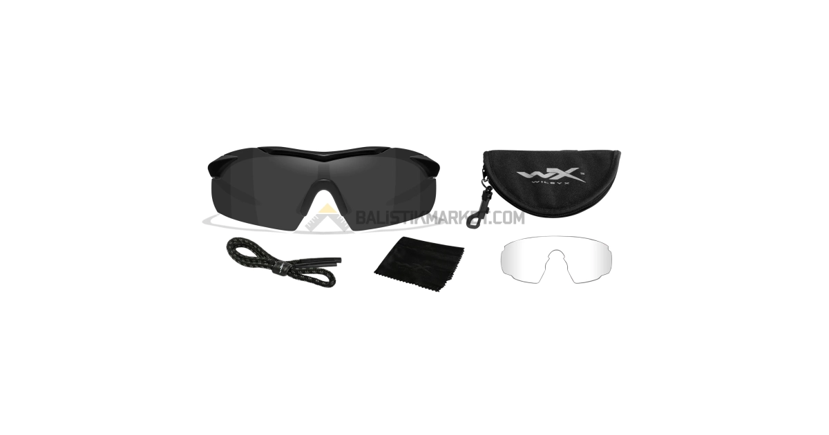 Wiley X WX Vapor 2.5 Balistik Gözlük, Şeffaf/Gri Lens (Siyah)