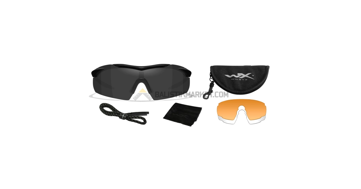 Wiley X WX Vapor 2.5 Balistik Gözlük, Şeffaf/Gri/Turuncu Lens (Siyah)