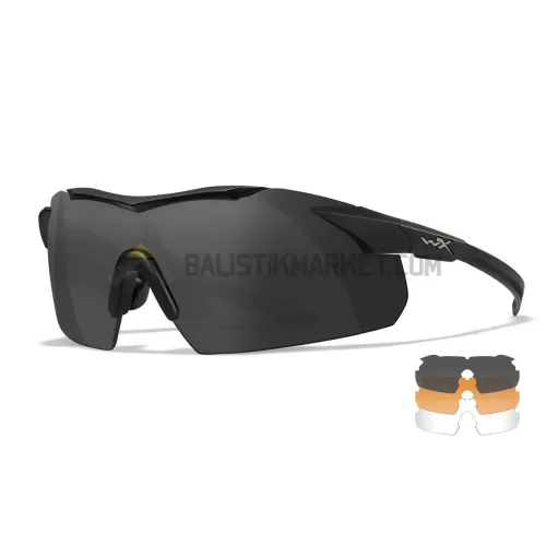 Wiley X WX Vapor Comm 2.5 Balistik Gözlük, Şeffaf/Gri/Turuncu Lens (Siyah)