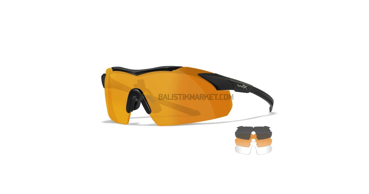 Wiley X WX Vapor Comm 2.5 Balistik Gözlük, Şeffaf/Gri/Turuncu Lens (Siyah)