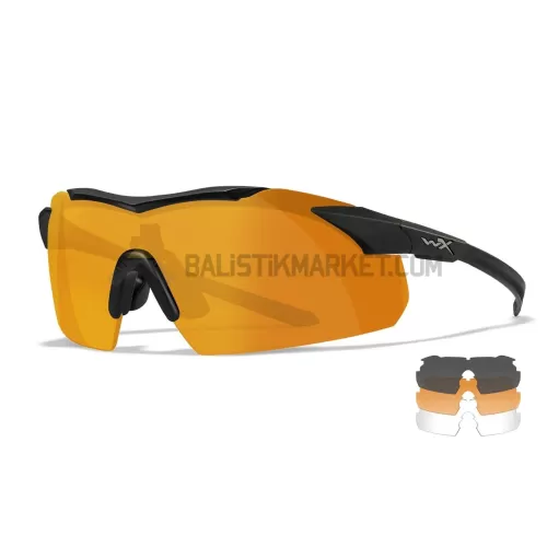 Wiley X WX Vapor Comm 2.5 Balistik Gözlük, Şeffaf/Gri/Turuncu Lens (Siyah)