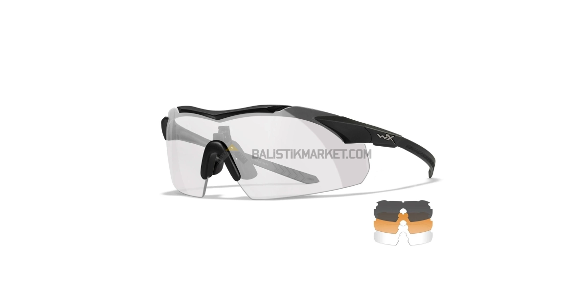 Wiley X WX Vapor Comm 2.5 Balistik Gözlük, Şeffaf/Gri/Turuncu Lens (Siyah)