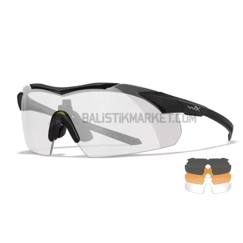 Wiley X WX Vapor Comm 2.5 Balistik Gözlük, Şeffaf/Gri/Turuncu Lens (Siyah)