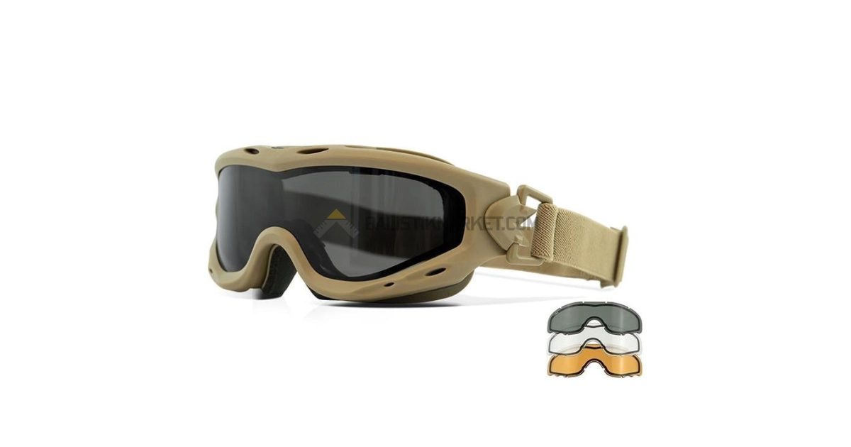 Wiley X Spear Dual Google Balistik Gözlük, Şeffaf/Gri/Turuncu Lens (Tan)