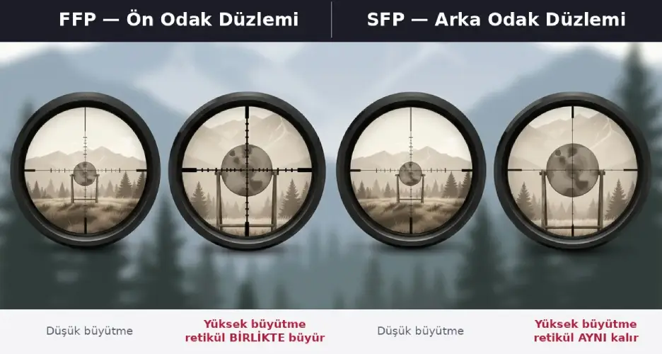 FFP ve SFP tüfek dürbünü retikül karşılaştırması