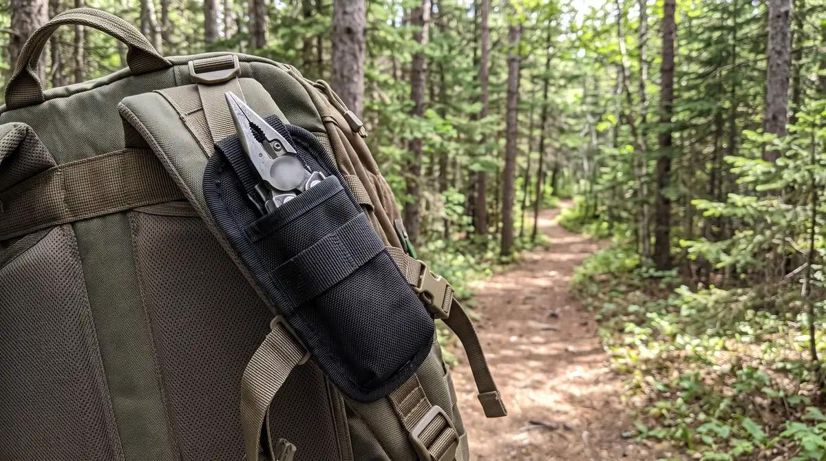 MOLLE kılıfta sırt çantasına takılı multi tool