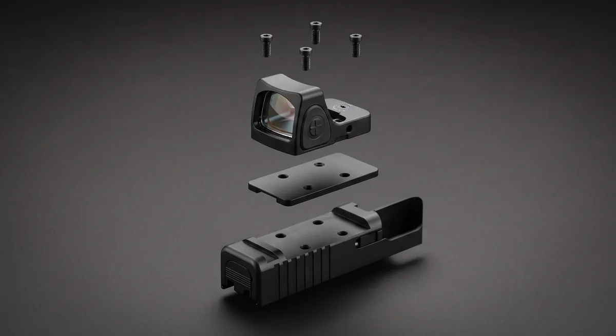 Tabanca kızağı ile red dot arasına yerleştirilen ince metal adaptör plakası